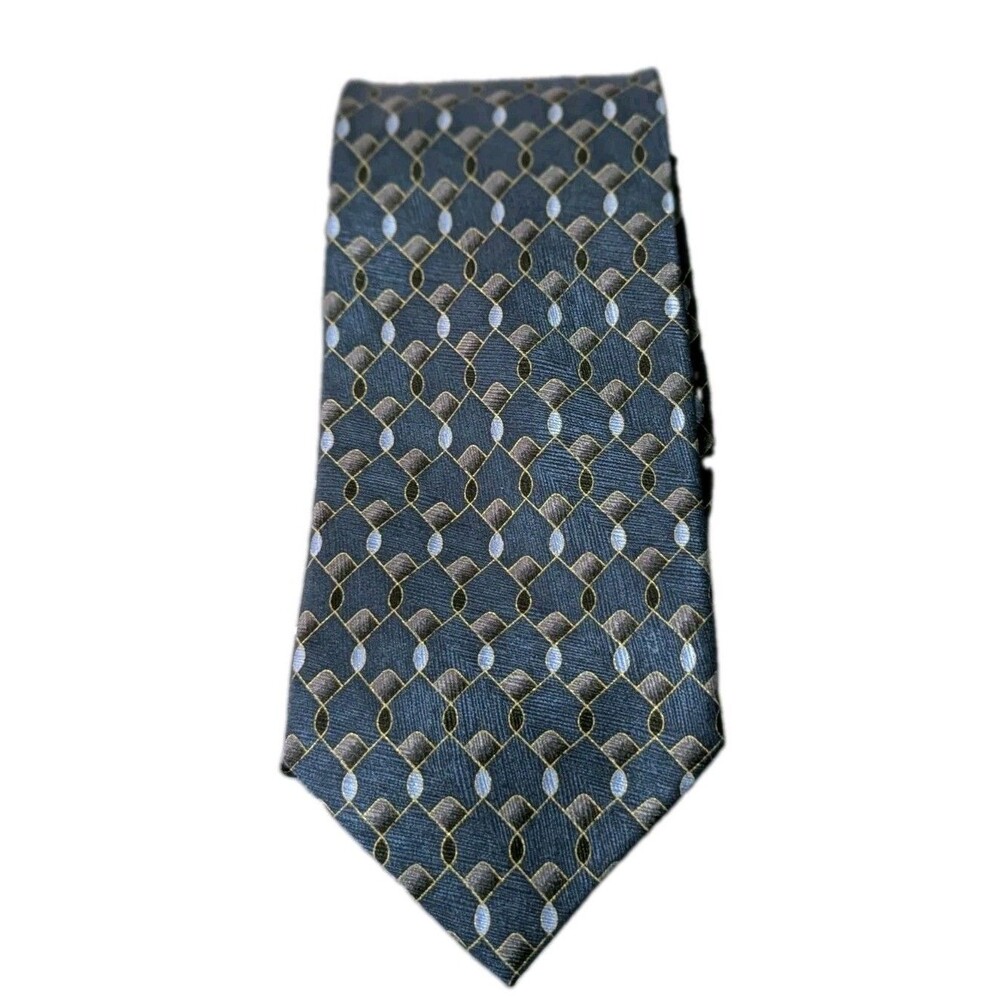 Carlos Devenezia Silk Necktie Tie Roma Handmade Spain Navy Geometric Luxury EUC